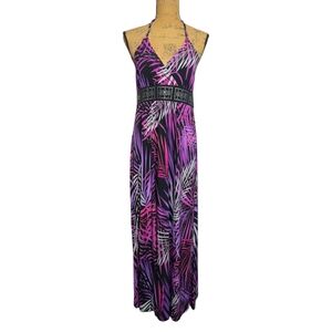 Apt. 9 Halter Maxi Dress Open Back Tropical Print Sz Medium